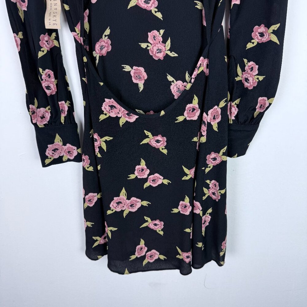 NWT Flynn Skye Elena Mini Dress Night Heavens Floral Long Sleeve Black Size XS - Picture 11 of 15